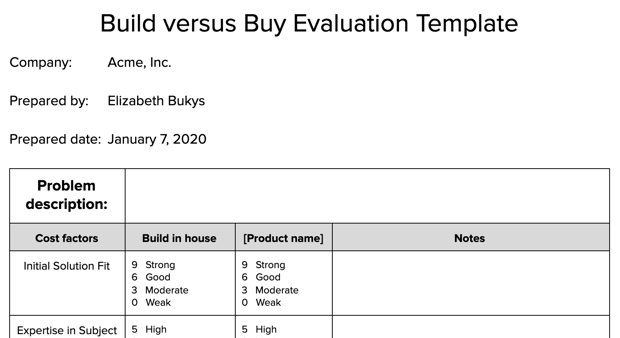Preview image of Build vs. Buy template doc